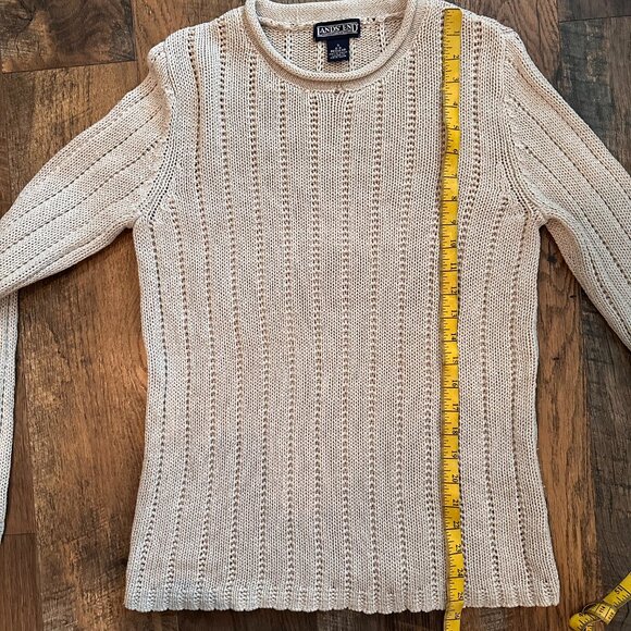 Vintage Lands End Linen/ Cotton Tan Cable Knit Crewneck Pullover Sweater - Picture 7 of 8